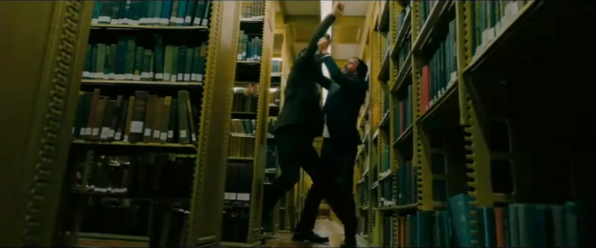 books, bookshelves, paper, window, tense, serious, focused, mysterious, standing, looking, searching, holding paper